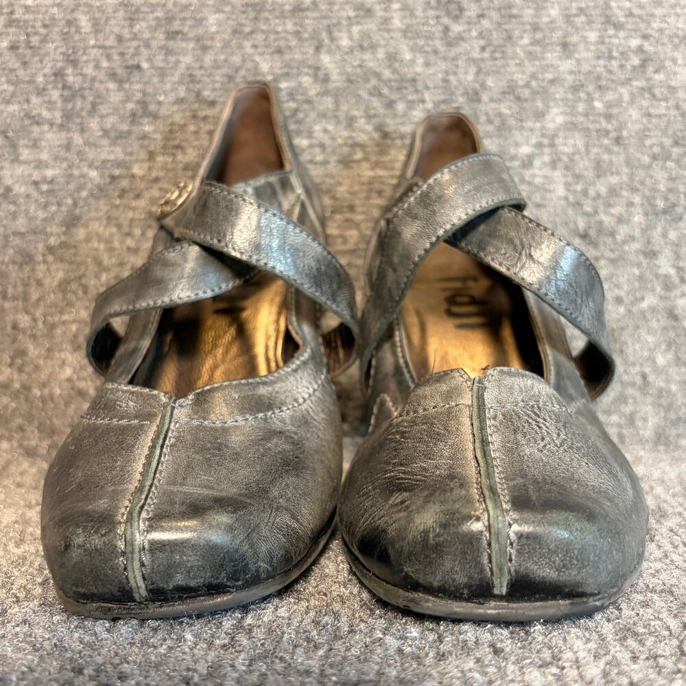Fidji Womens 8.5 EU 39Gray Leather Criss Cross Strap Mary Jane Pump Heels - Picture 4 of 10